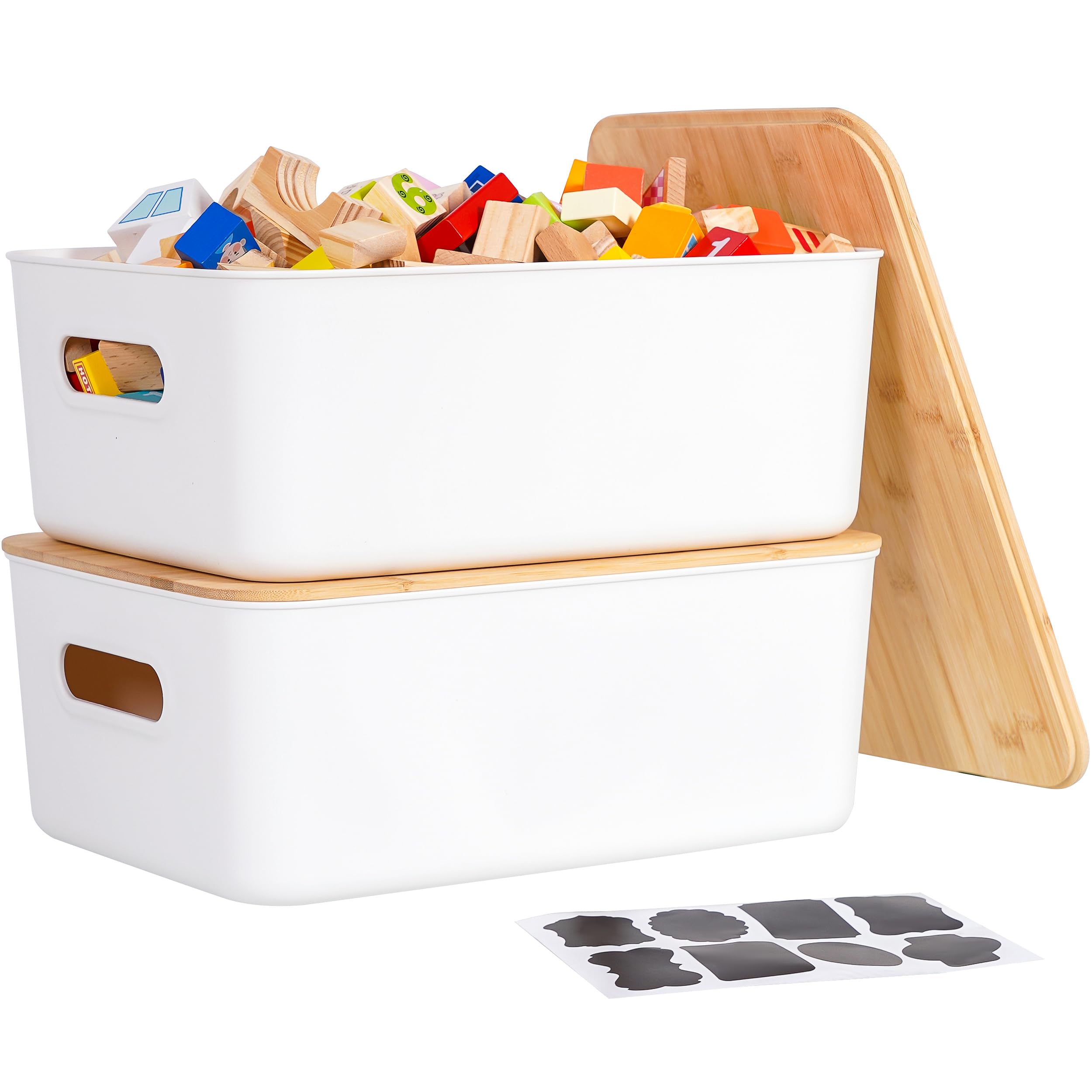 Citylife bamboo-lid bin 15L in a bright living room for organized storage.