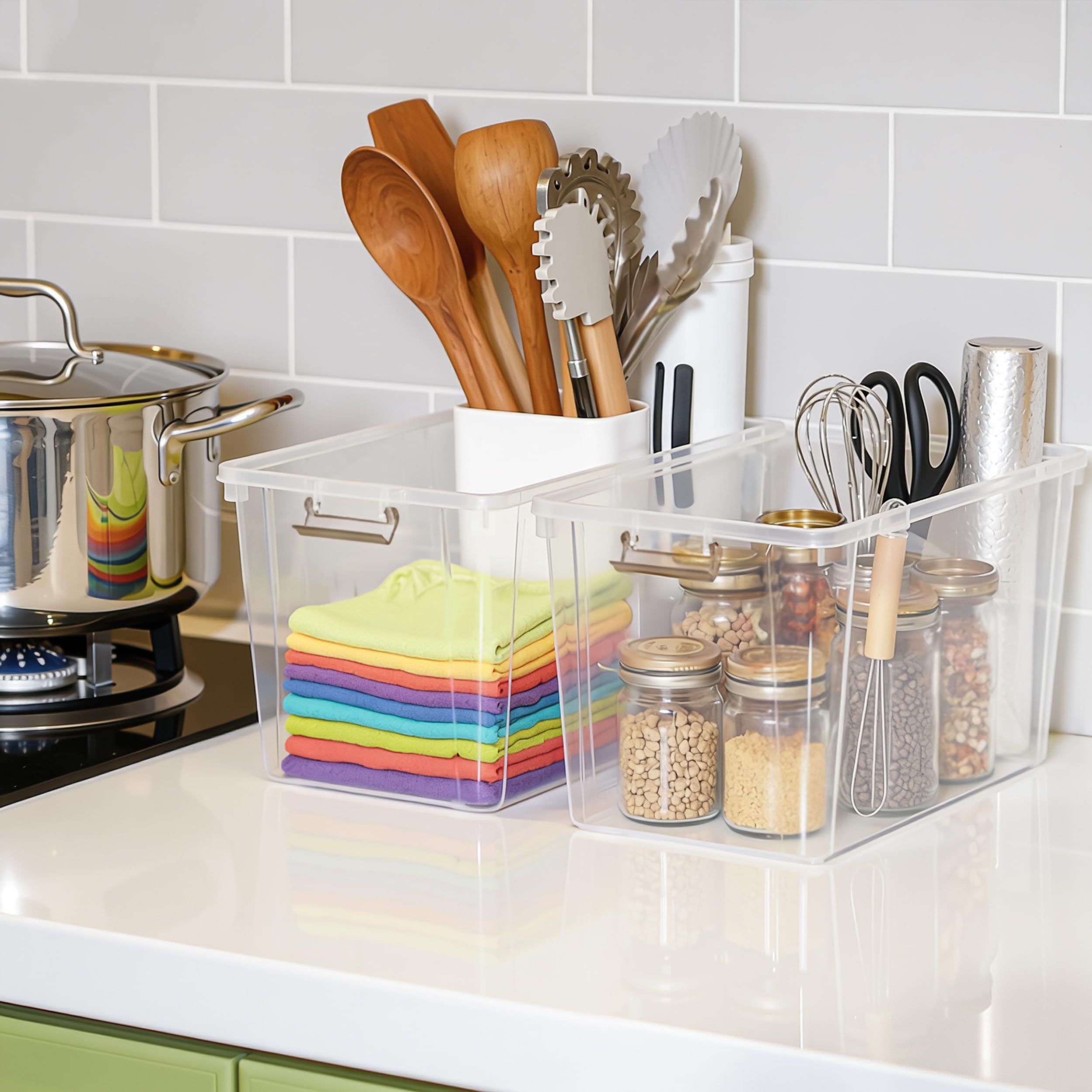 Organizing kitchen snacks with Citylife bins for easy access.