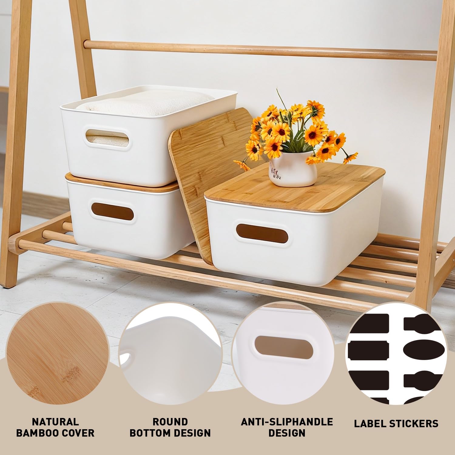 Citylife labels for easy categorization on the bamboo-lid bin.