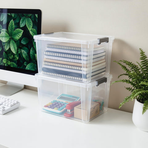Six-pack Citylife storage bins arranged on a shelf.