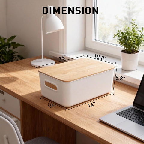 Citylife stackable storage bin with handle on a shelf for easy access.