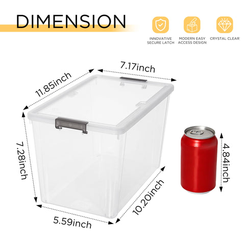 Clear Citylife storage bins stacked to save cabinet space.