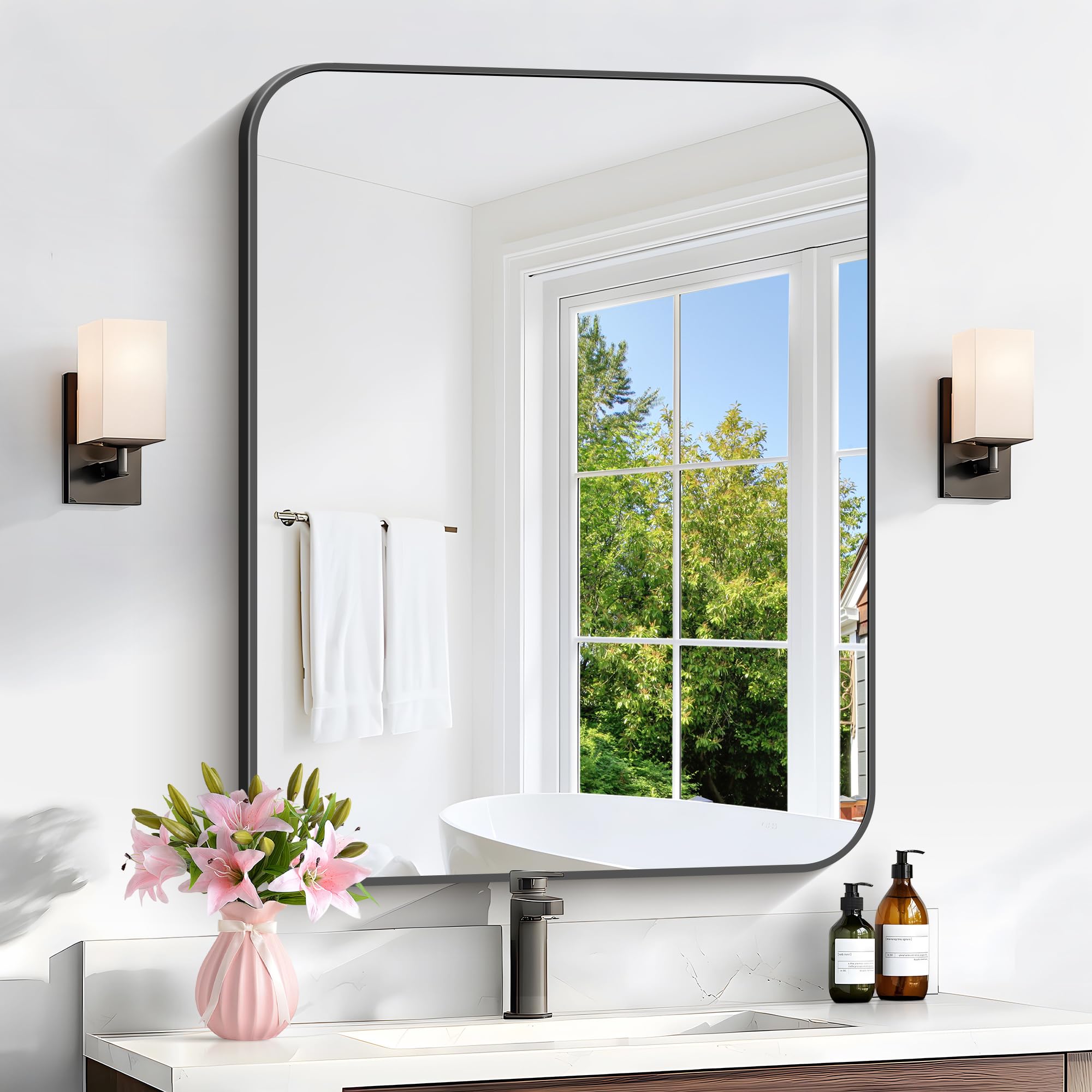 CIVENO 24x30 black rectangle bathroom mirror offers clear reflections.