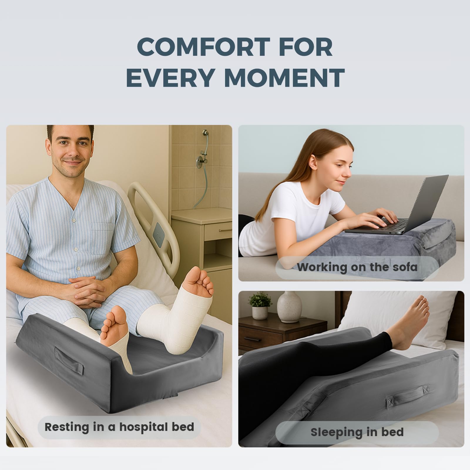 CIVJET leg elevation on bed for relaxed, elevated legs.