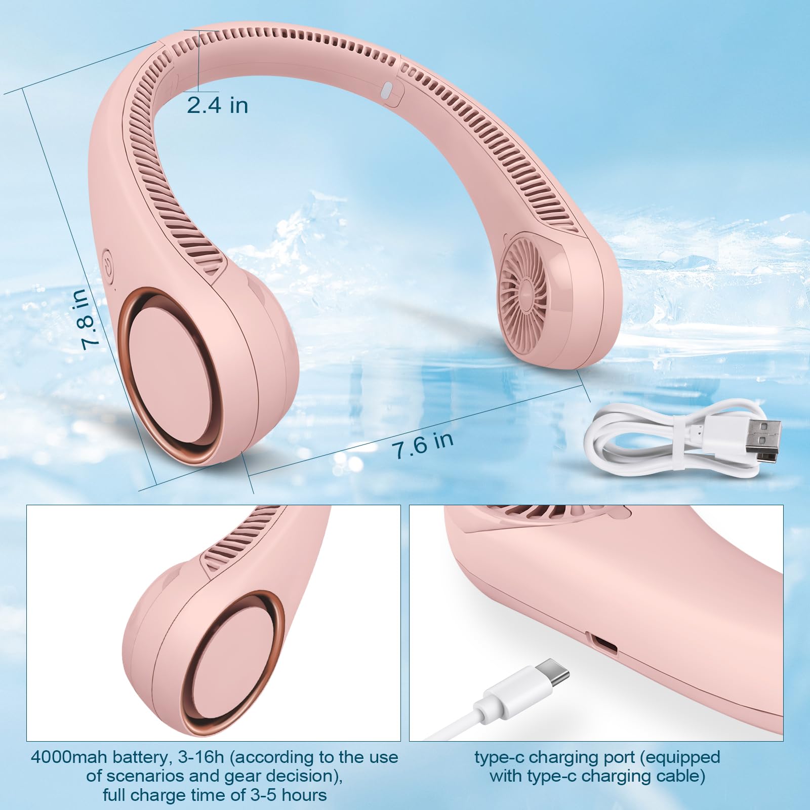 CIVPOWER neck fan with 4000mAh battery for longer use