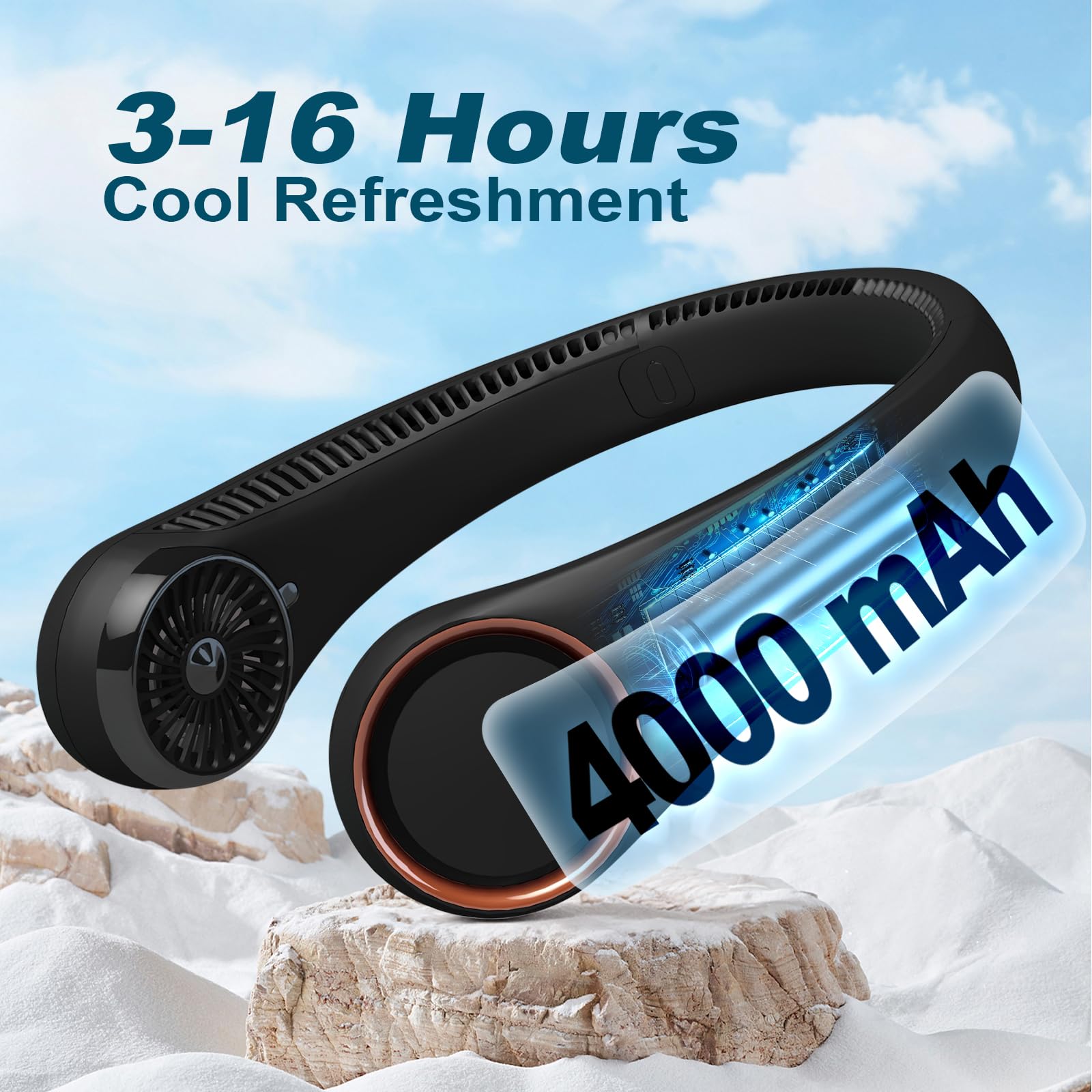 CIVPOWER 4000mAh battery powers hours of cooling.