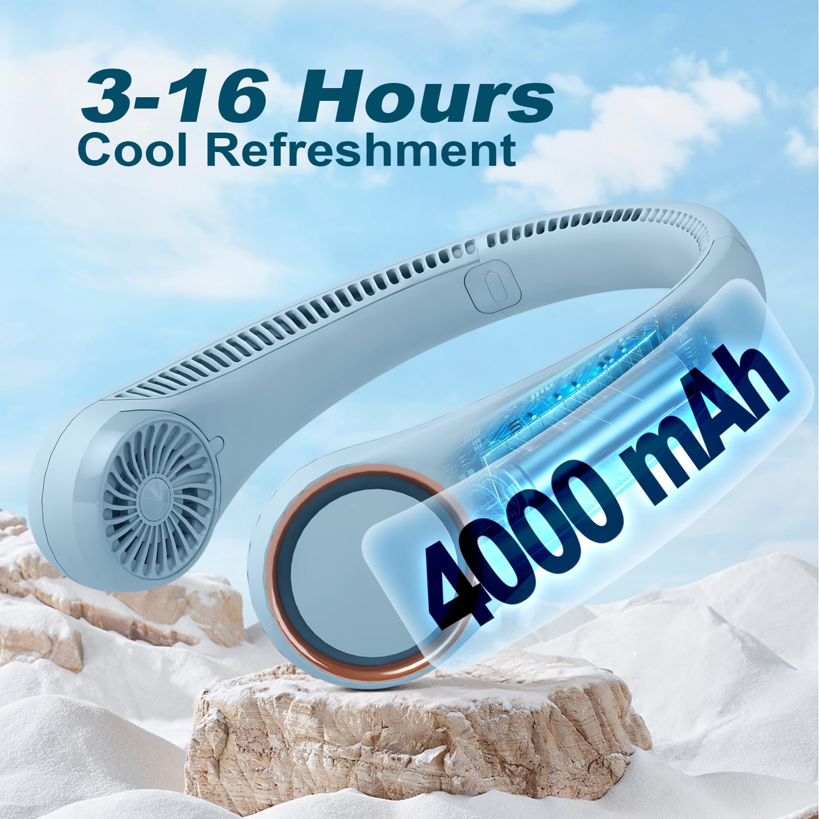 CIVPOWER outdoor-use neck fan cools during activities and errands.