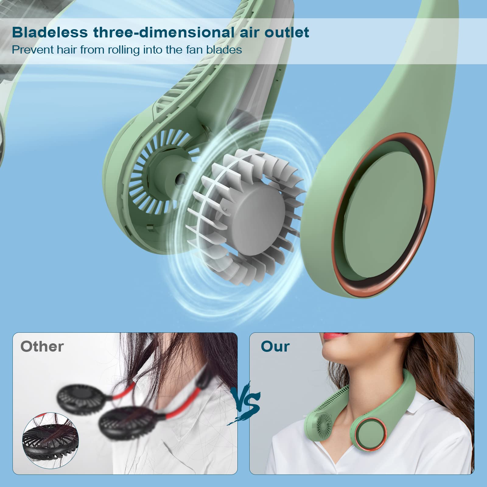 CIVPOWER USB charging neck fan with 4000mAh battery for long sessions