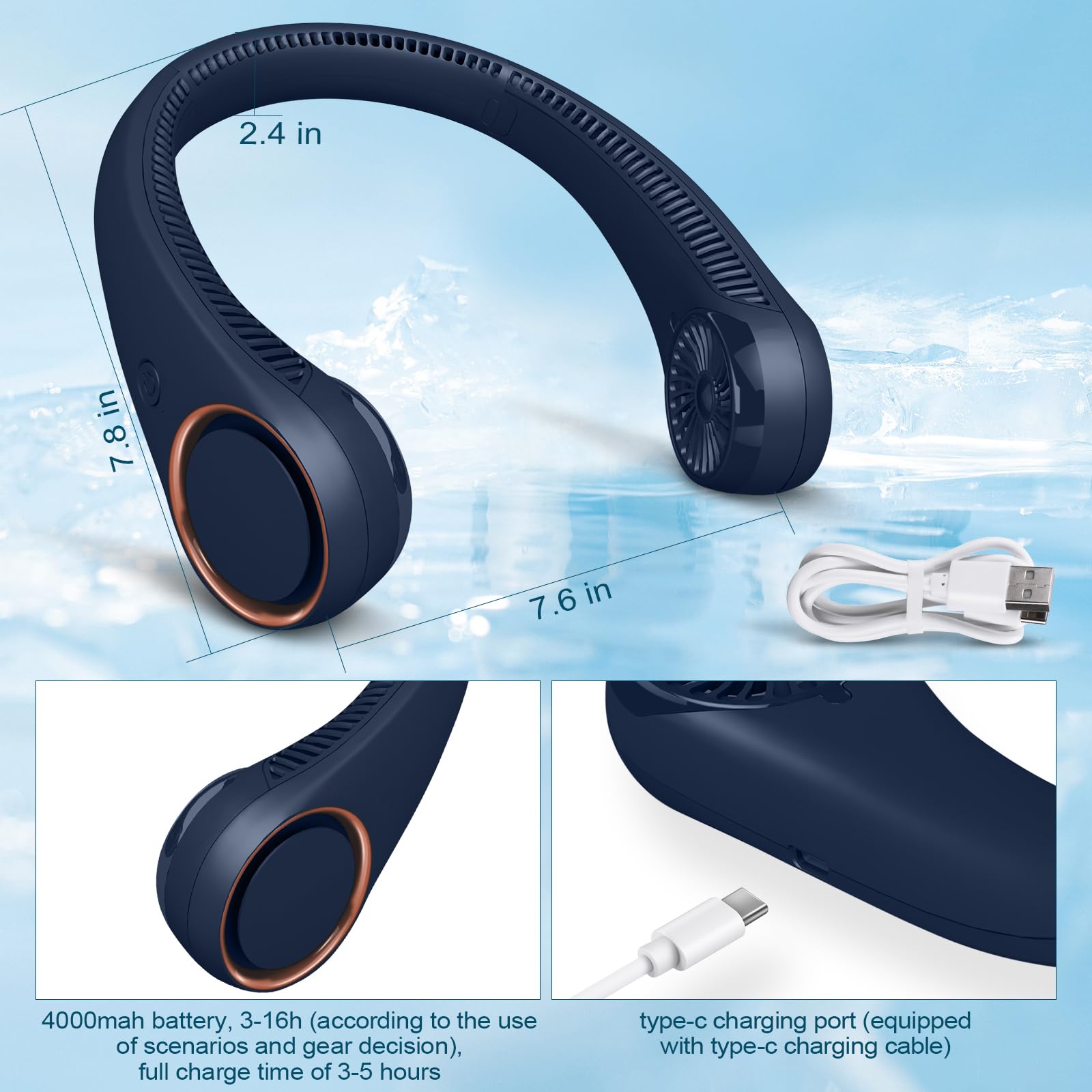 CIVPOWER neck fan USB charging port visible for convenient recharging