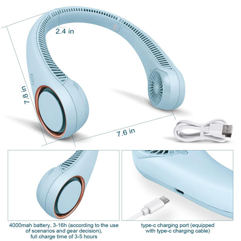CIVPOWER neck fan USB charging enables convenient power on the go.