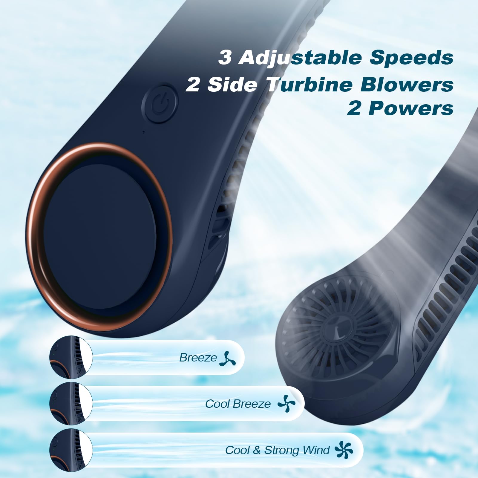 CIVPOWER neck fan wearable design shown for hands-free use