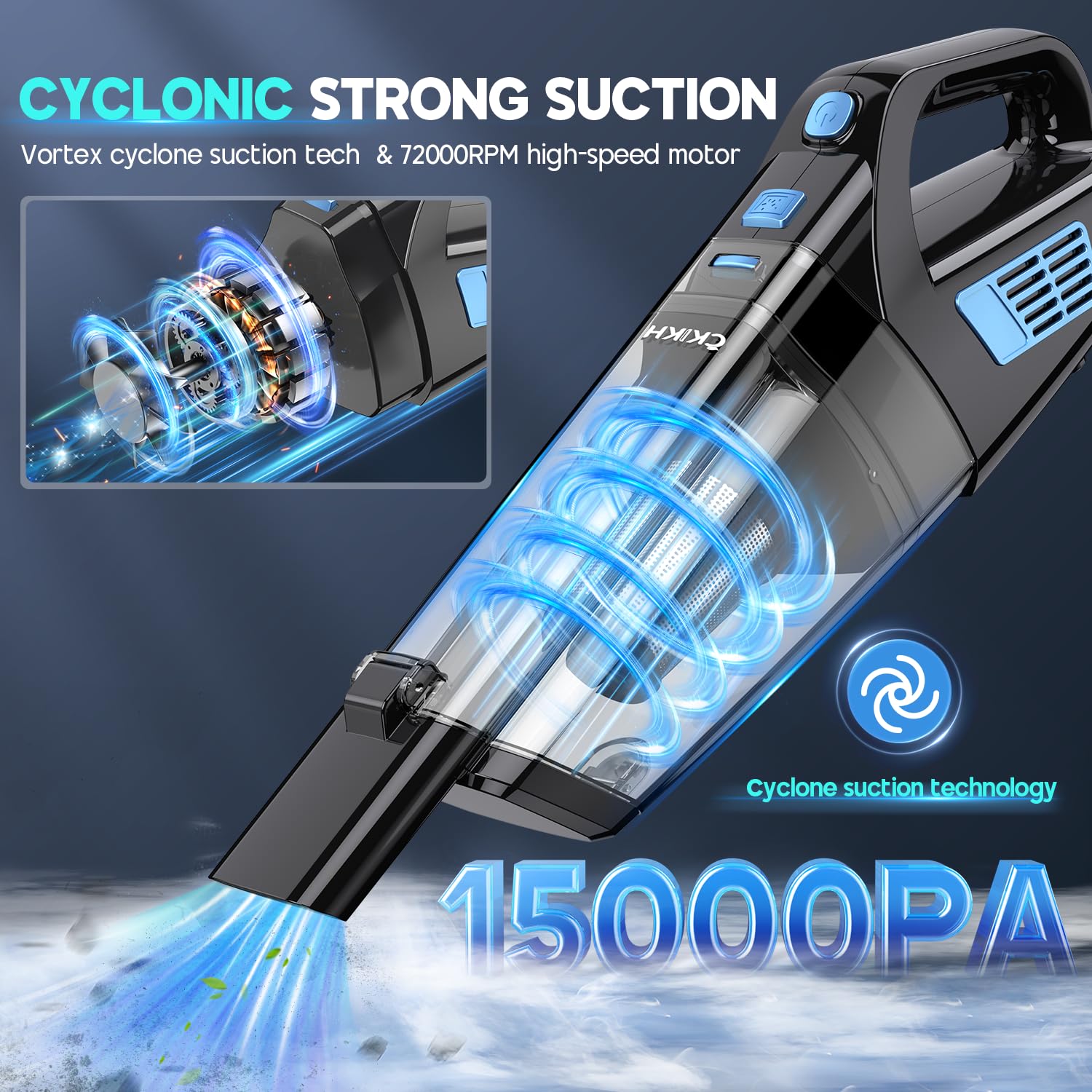 CKIKH vacuum with long suction nozzle attachment reaching tight spaces