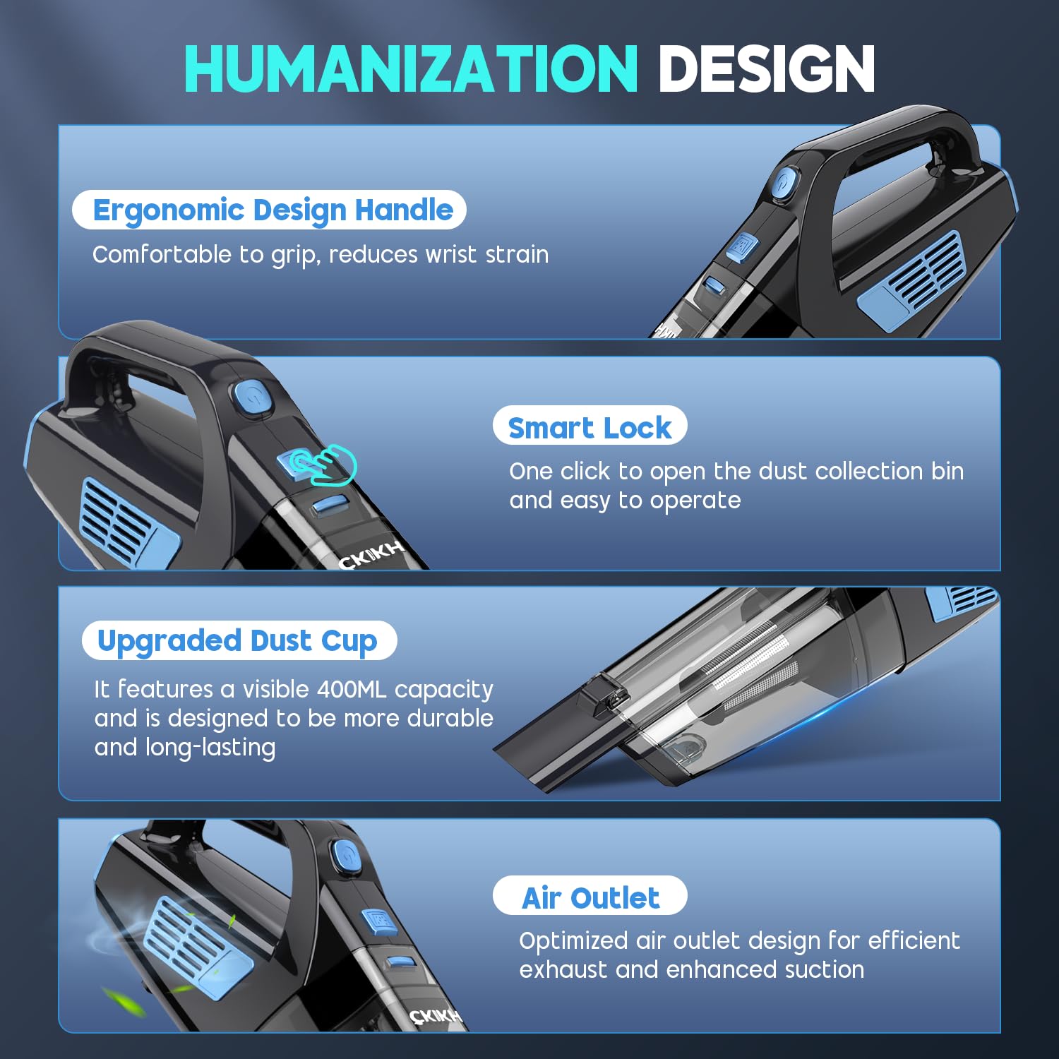 CKIKH dual filtration with HEPA filters for durable suction