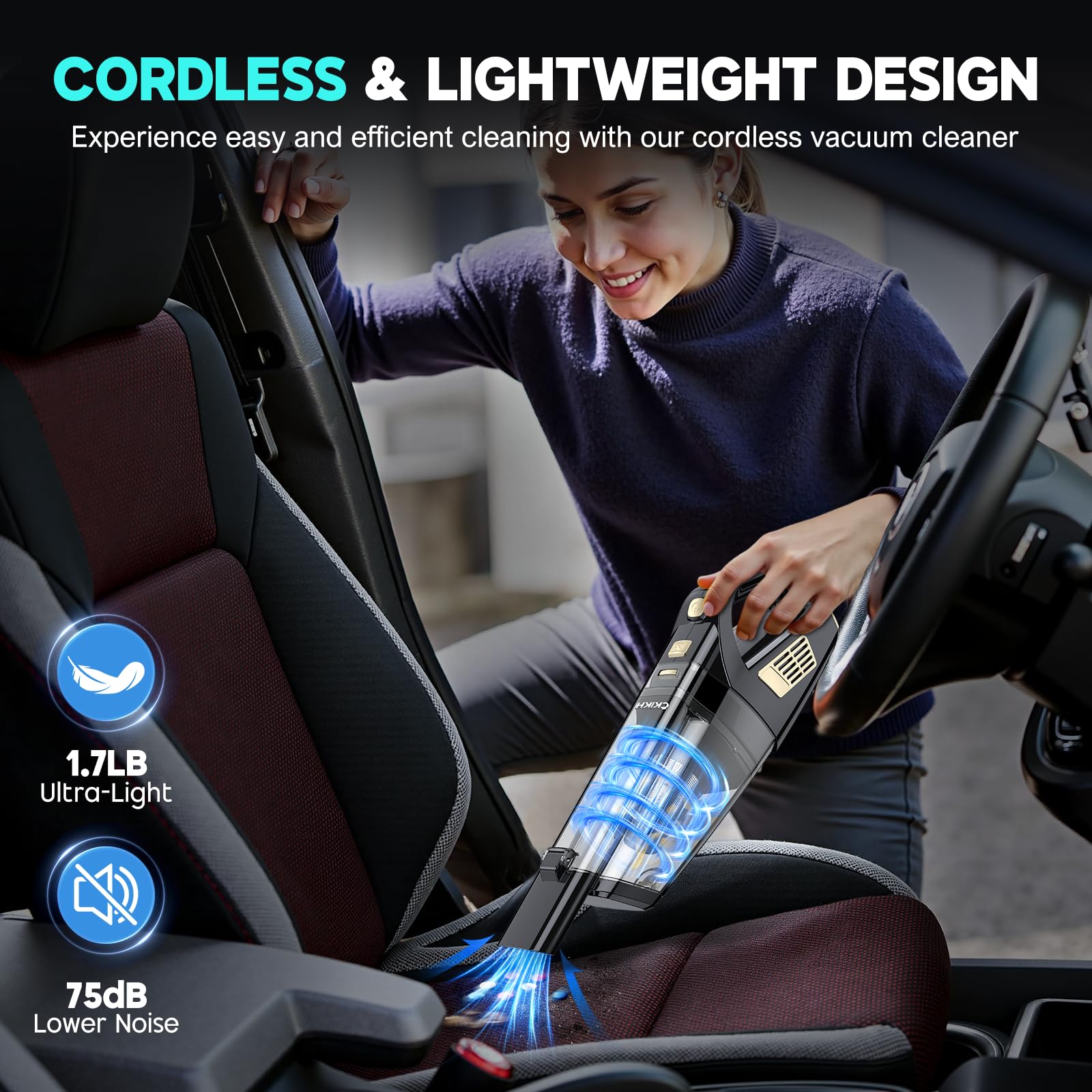 CKIKH Handheld Vacuum easy-empty-dustbin makes quick cleanup simple.