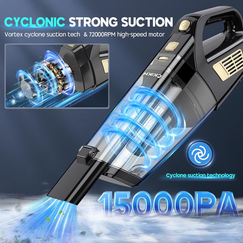 CKIKH Handheld Vacuum with multi-nozzles reaches sofa crevices and tight gaps.