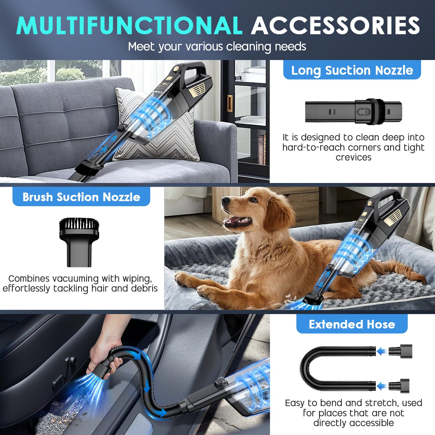 CKIKH Handheld Vacuum with washable-filter maintains suction and simplifies maintenance.