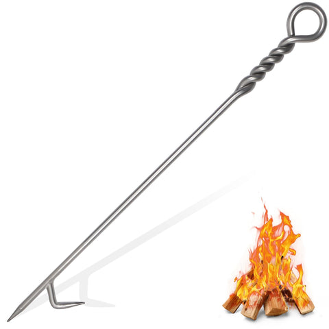 CKLT fire poker with 40-inch rope-twist handle for safe tending