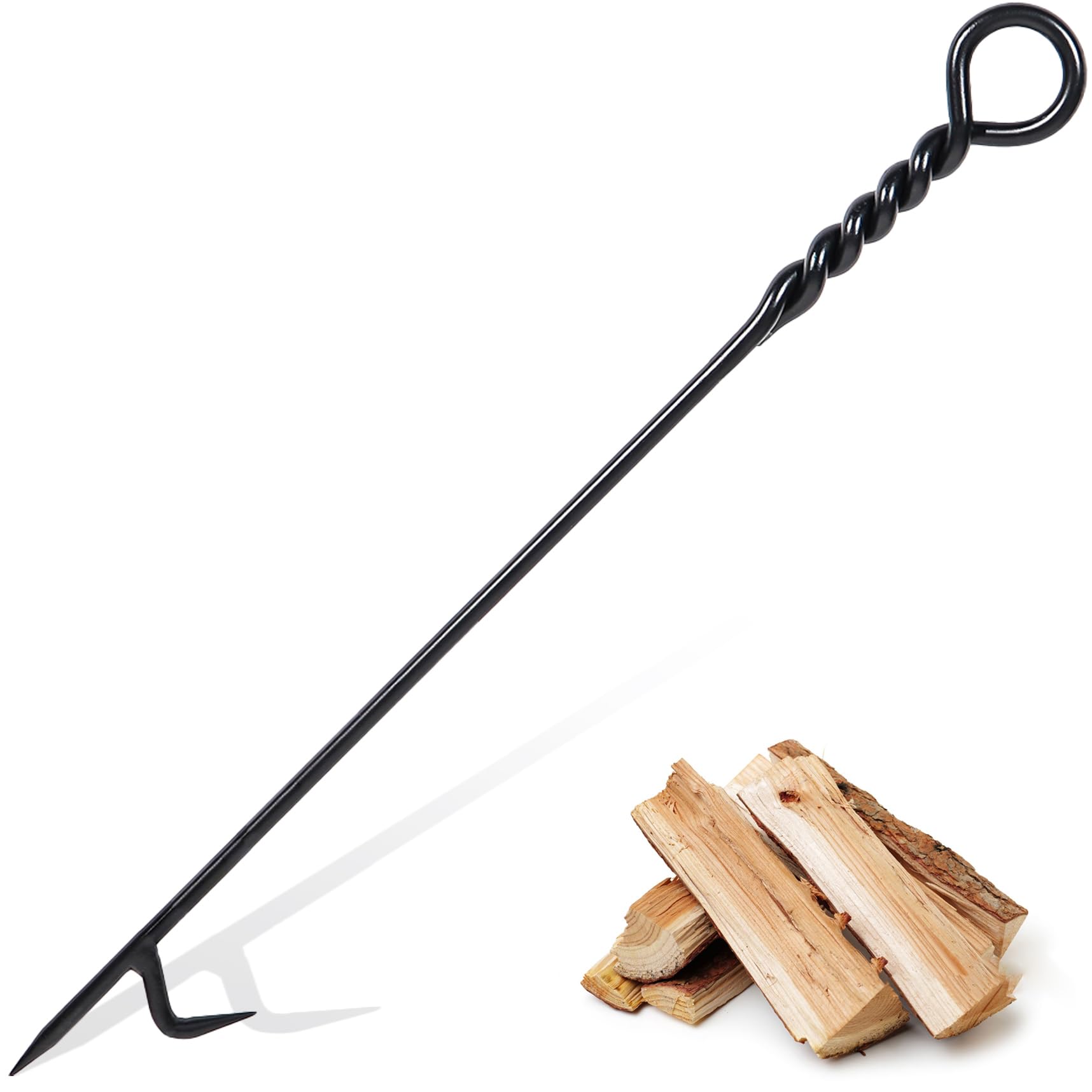 CKLT 40-inch fire poker with round rope handle for easy, safe fire tending.