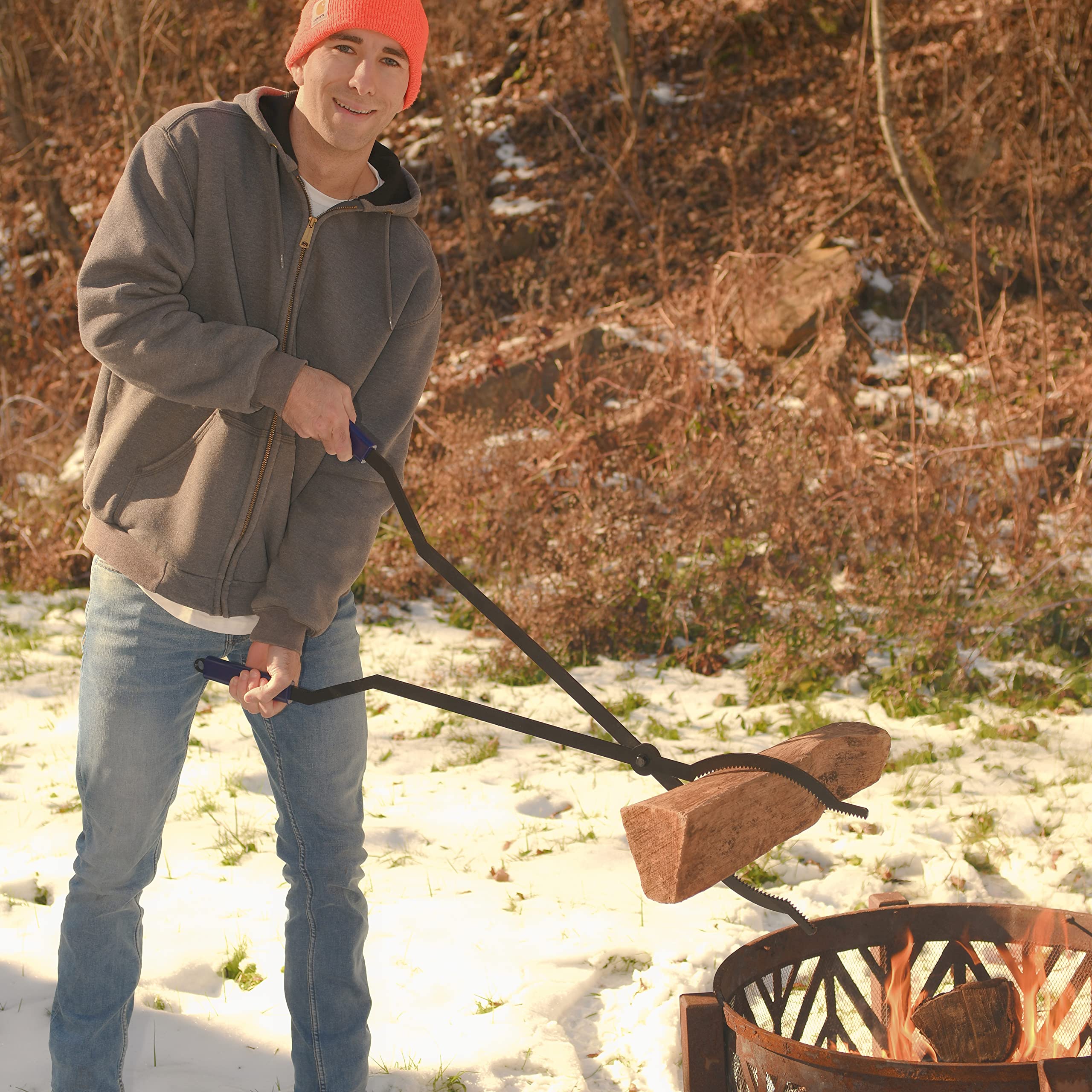 CKLT firewood tongs with ergonomic rubber handle for comfortable grip