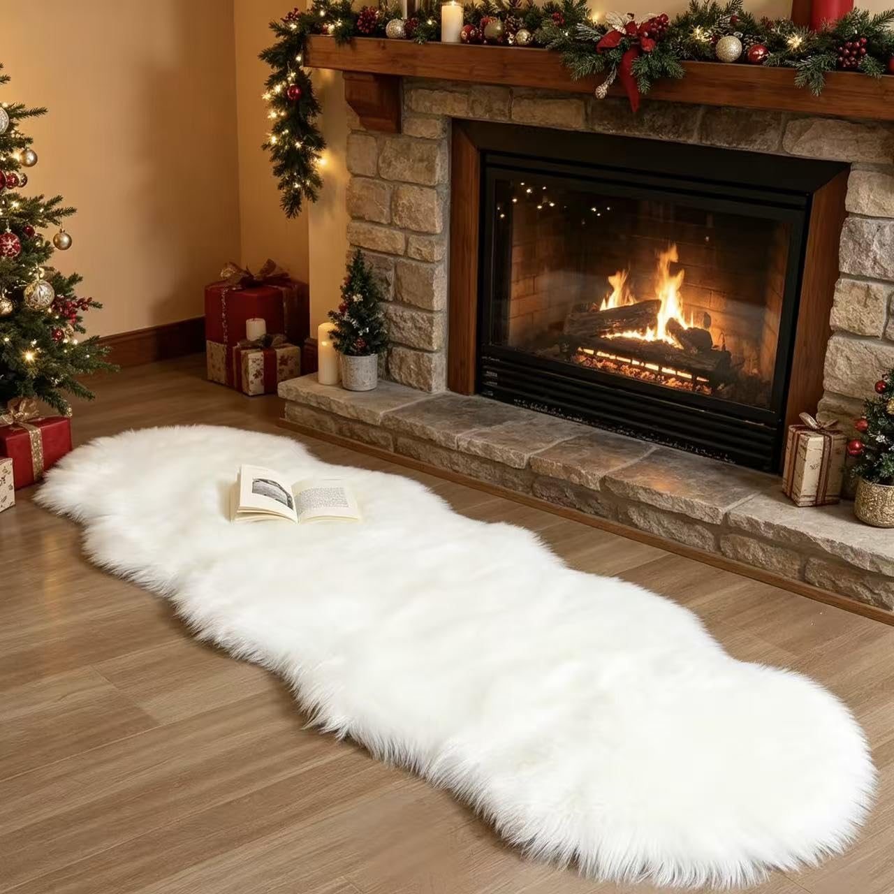 CKLZSAY faux fur rug runner 2x6 white with cloud-soft texture for cozy bedrooms.