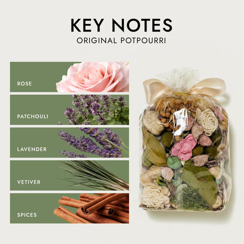 Claire Burke dried botanicals with pink roses provide subtle, lasting aroma.