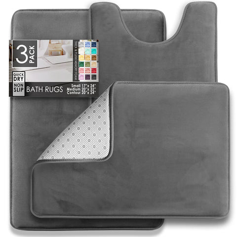 Clara Clark 3pc bath rug set, large 20x32 for full bathroom coverage