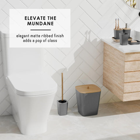 Clara Clark shower curtain adds texture and a soft grey tone to the bath