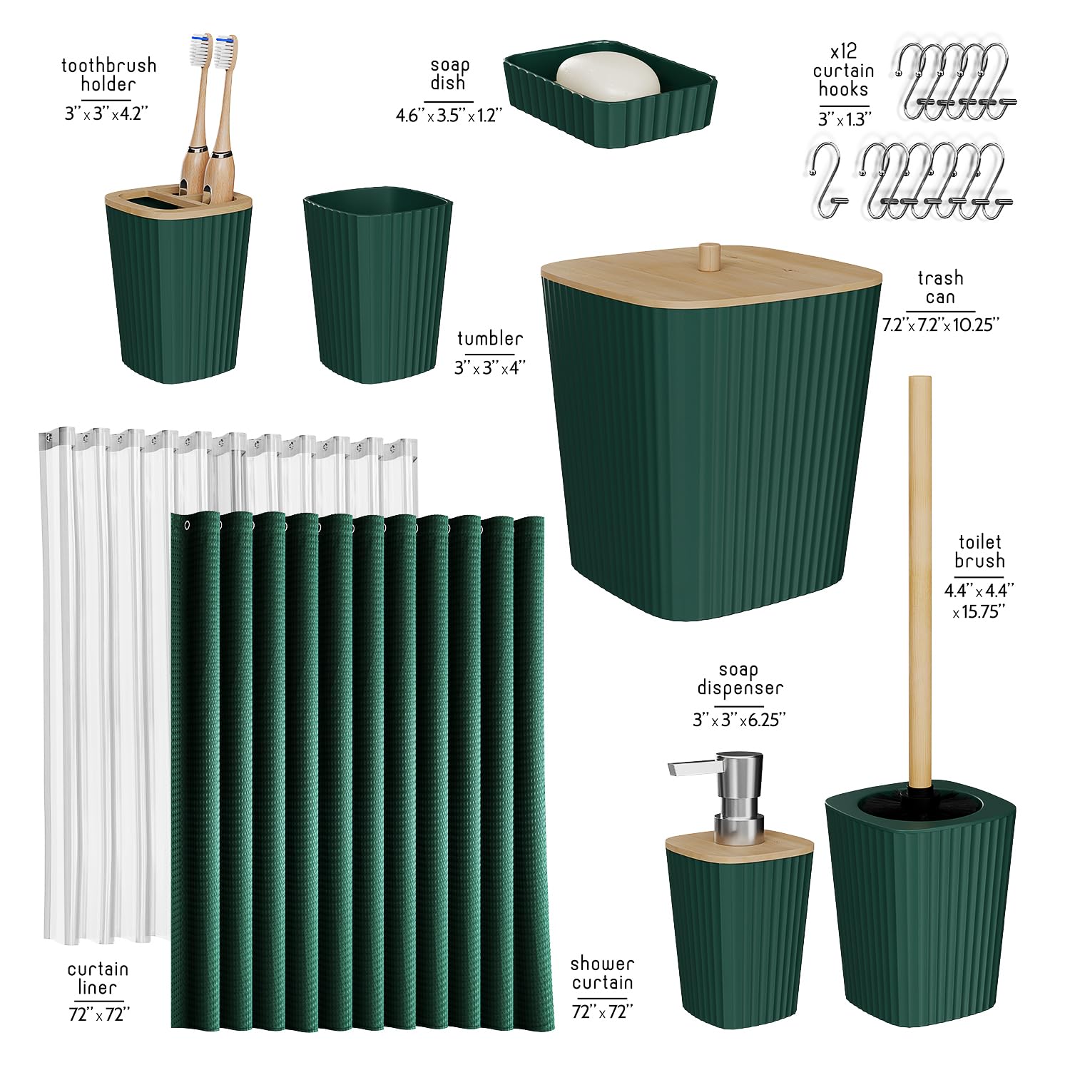 Clara Clark hunter green shower curtain showcases bold color and durable fabric.