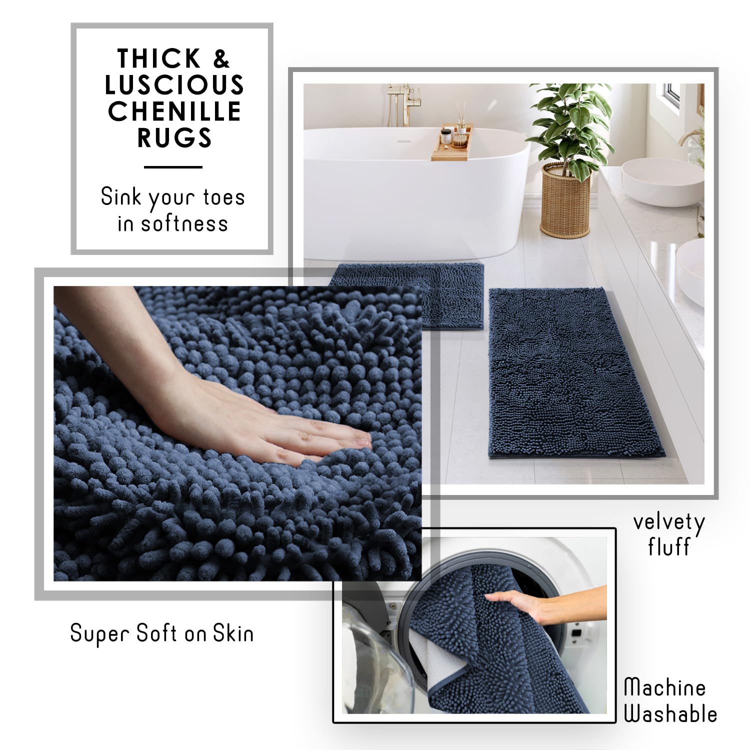 Clara Clark navy bath mat 17x24 offers soft comfort and grip