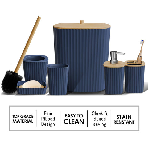 Clara Clark navy blue soap dispenser blends practicality with design.