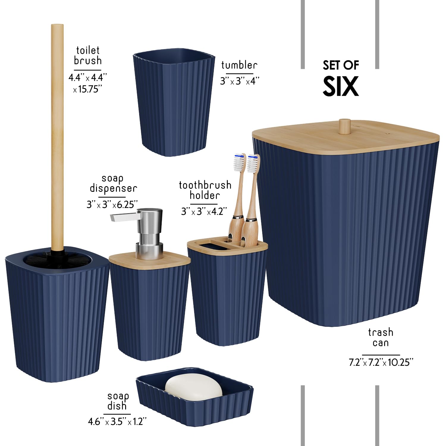 Clara Clark navy blue toothbrush holder adds tidiness and easy access.