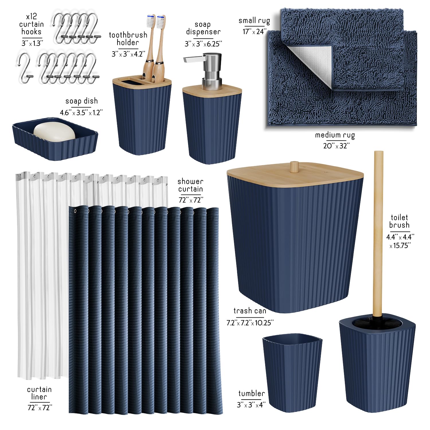 Clara Clark navy shower curtain 72x72 for durable, wrinkle-resistant use