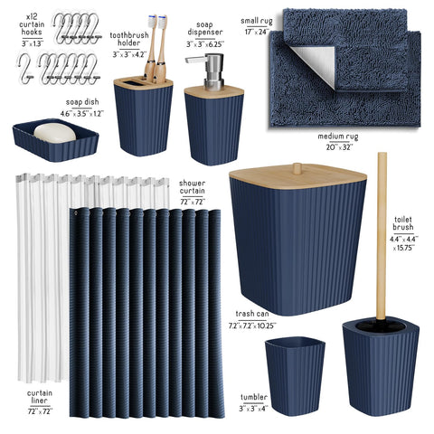 Clara Clark navy shower curtain 72x72 for durable, wrinkle-resistant use