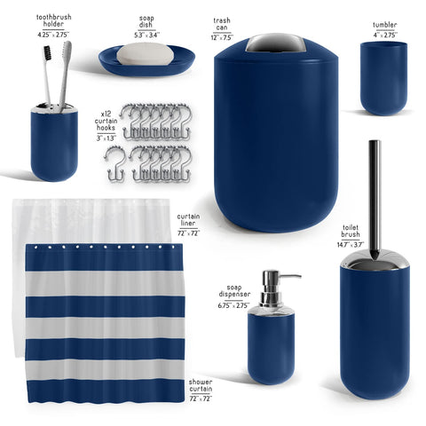 Clara Clark navy shower curtain 72x72 demonstrates wrinkle-resistant fabric and chic styling.