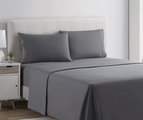 Clara Clark Premier 1800 flat sheet queen size laid out for bed layering