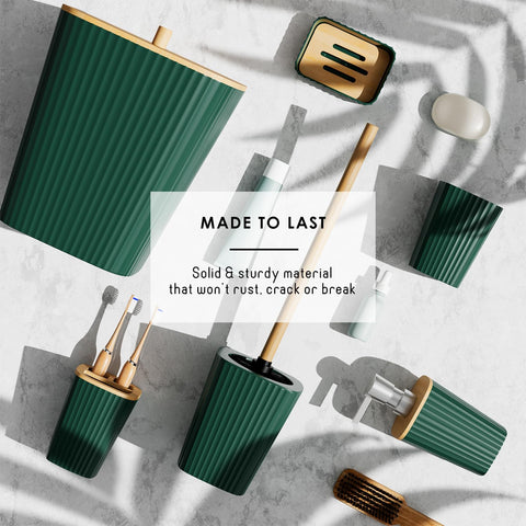Clara Clark soap dispenser and soap dish keep essentials within reach.