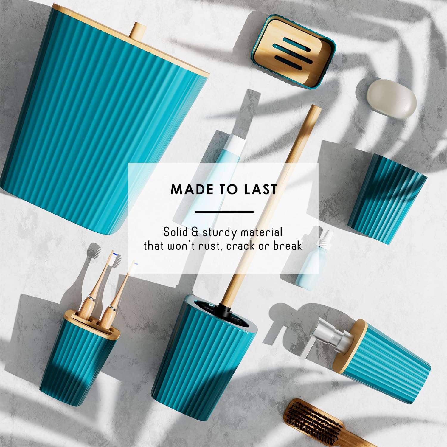 Clara Clark teal soap dish helps keep countertops tidy and dry.