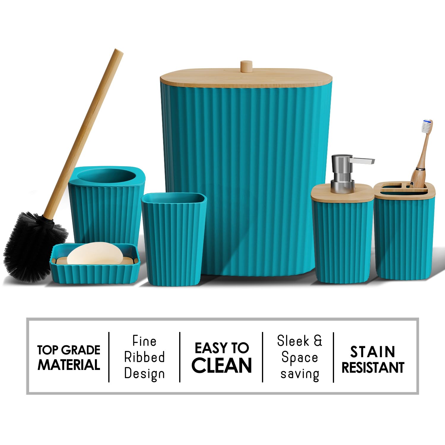 Clara Clark teal soap dispenser adds convenient handwashing with style.