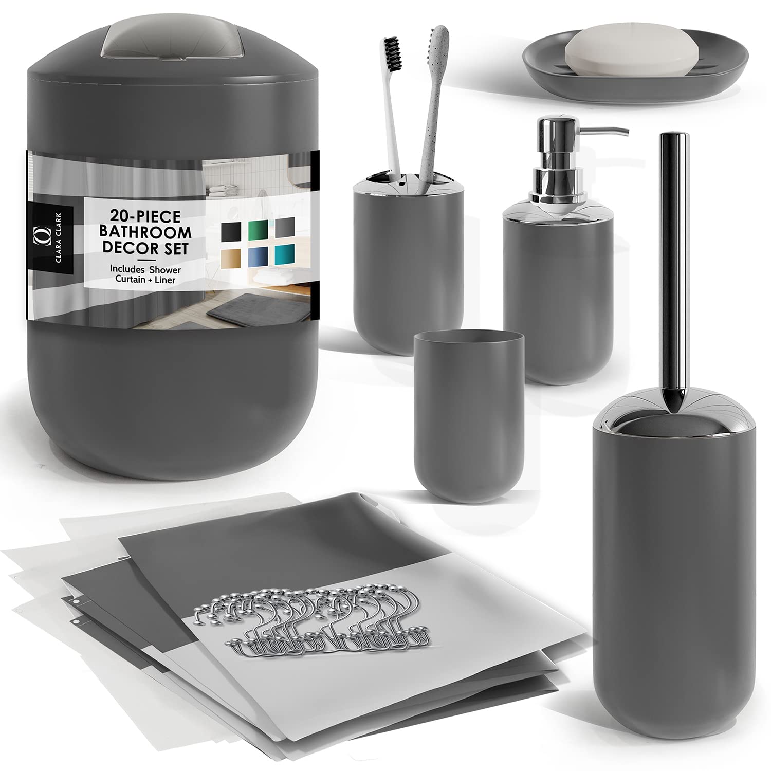 Clara Clark trash can and toilet brush holder maintain a clean look