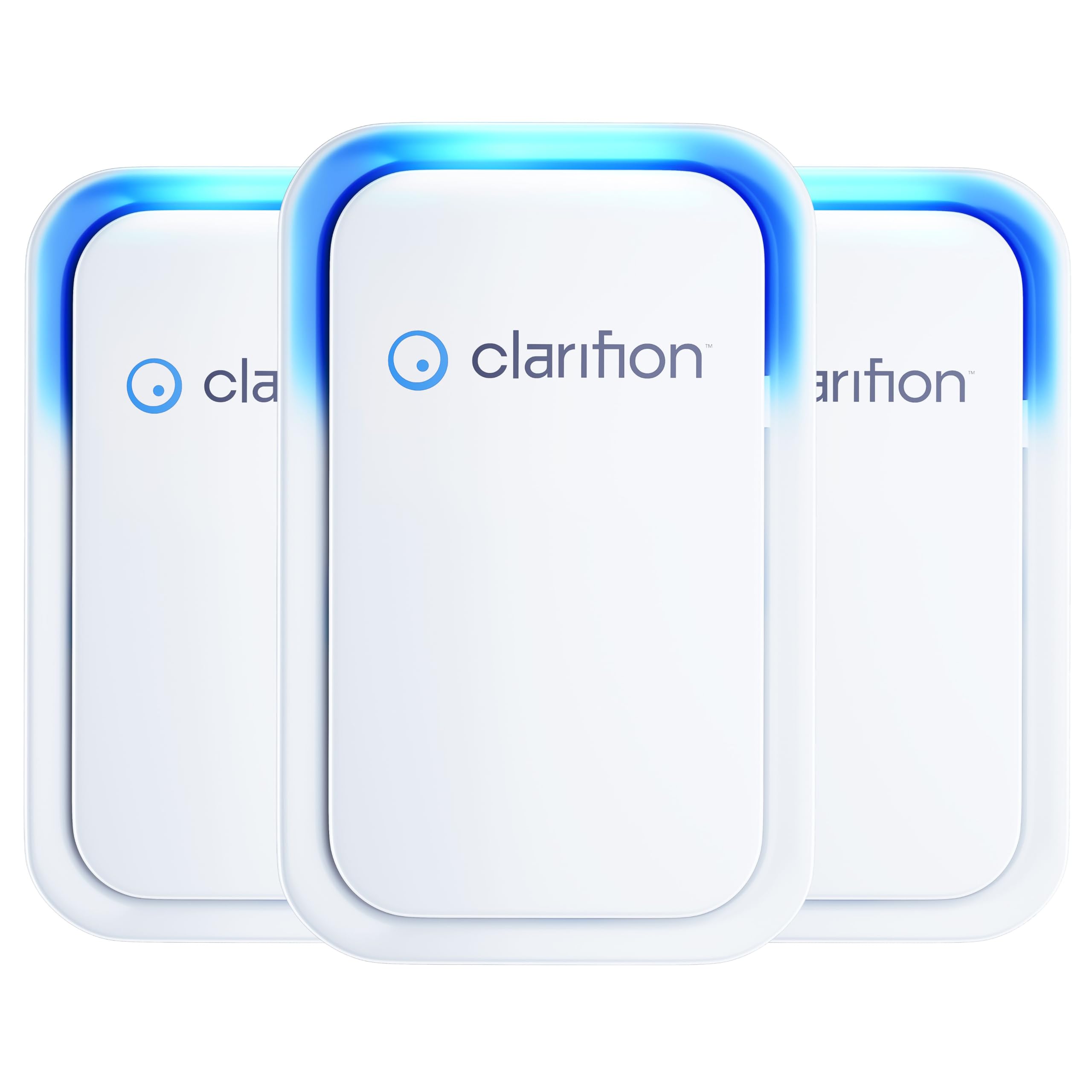 Clarifion air ionizer 3-pack plugged into outlet for easy room-wide air ionization.