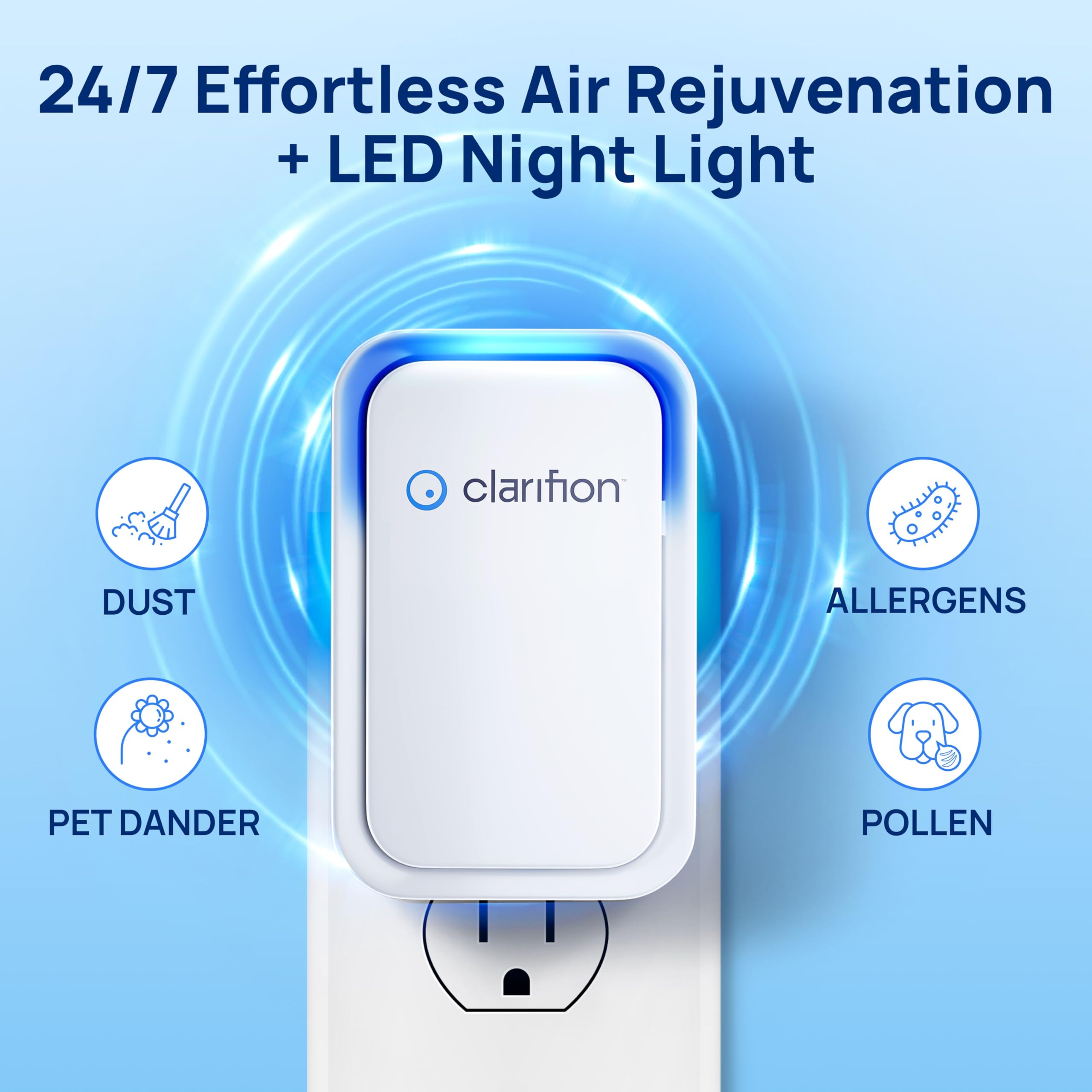 Clarifion bedroom setup with plug-in unit on nightstand
