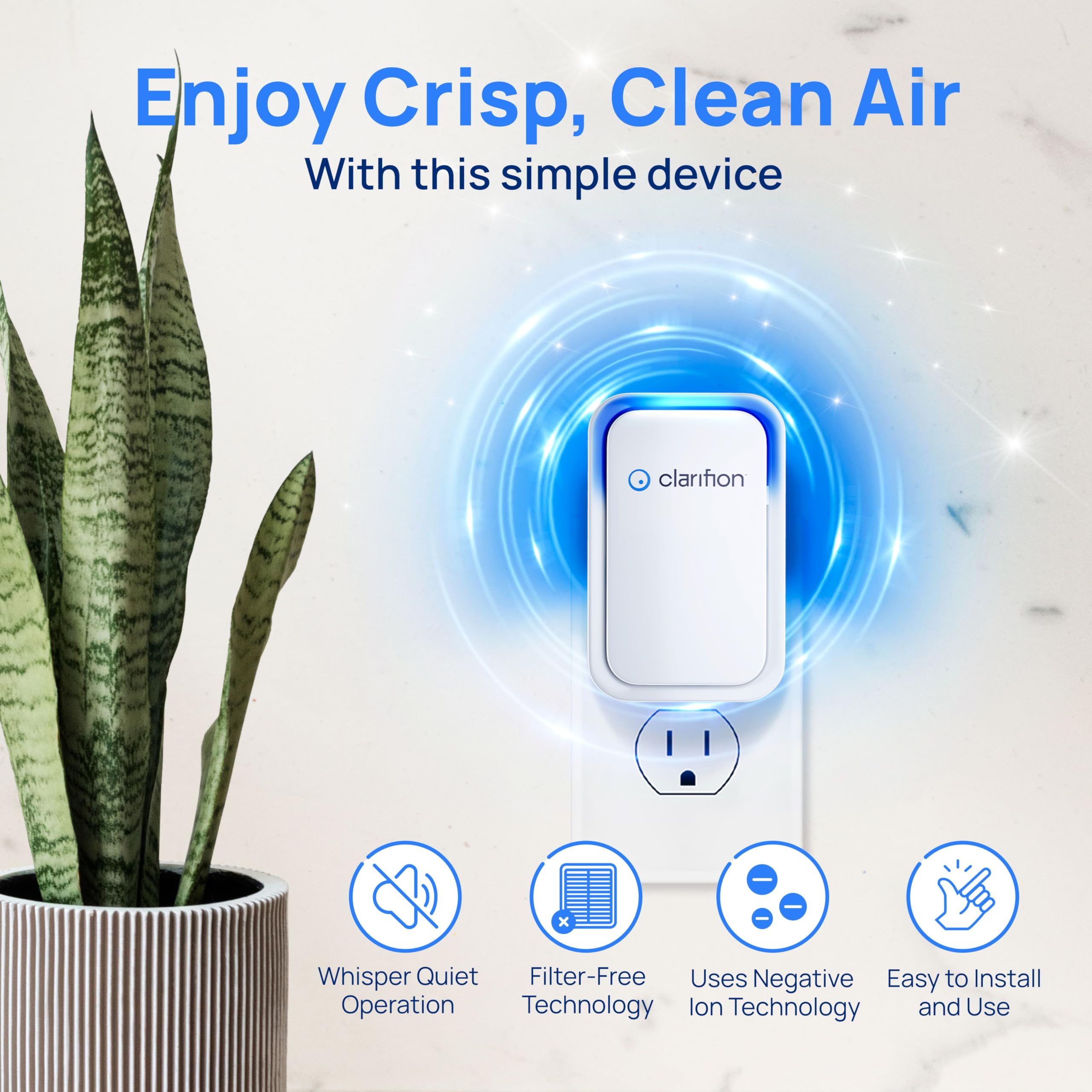 Clarifion compact air cleaner on desk for office freshness