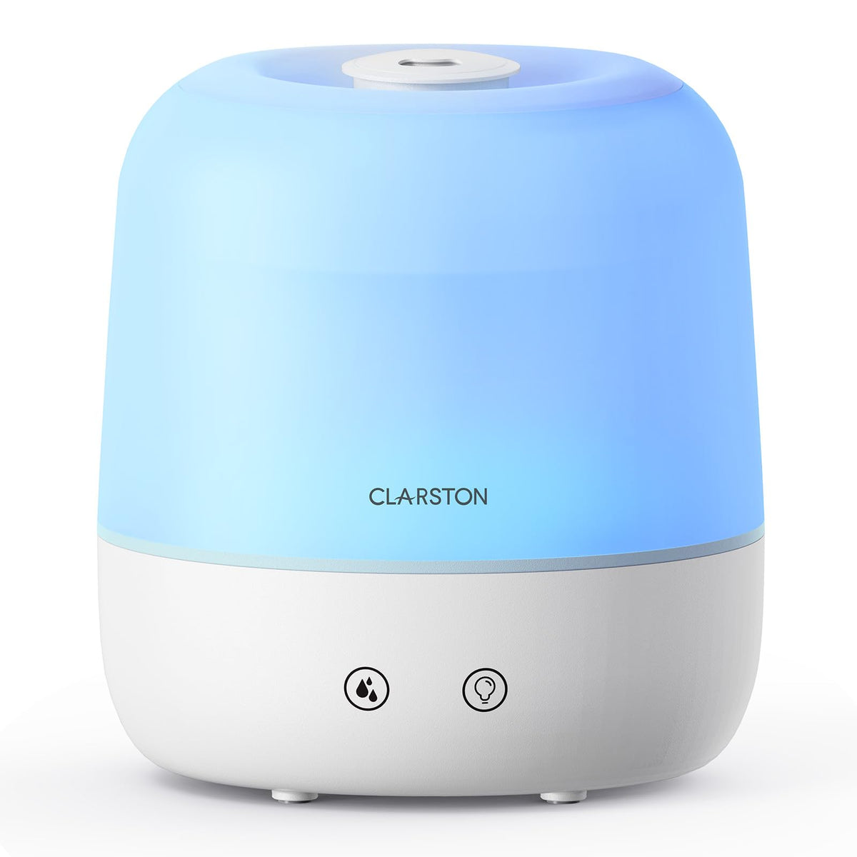 Clarston 2L cool mist humidifier with a 360 degree nozzle for targeted humidity and room coverage.