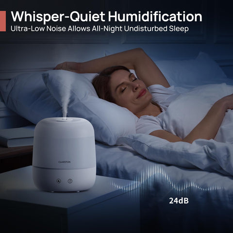 Clarston humidifier auto shut-off ensures safe operation when water runs low.