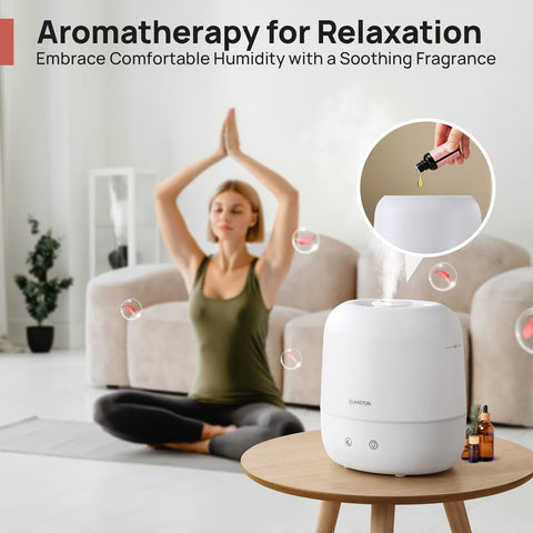 Clarston silent humidifier 24db delivers quiet nights for restful sleep.