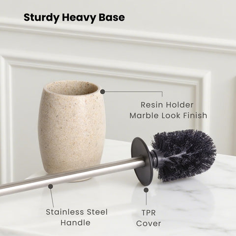 Beige stone texture holder from Clasin Home adds warmth to the bathroom