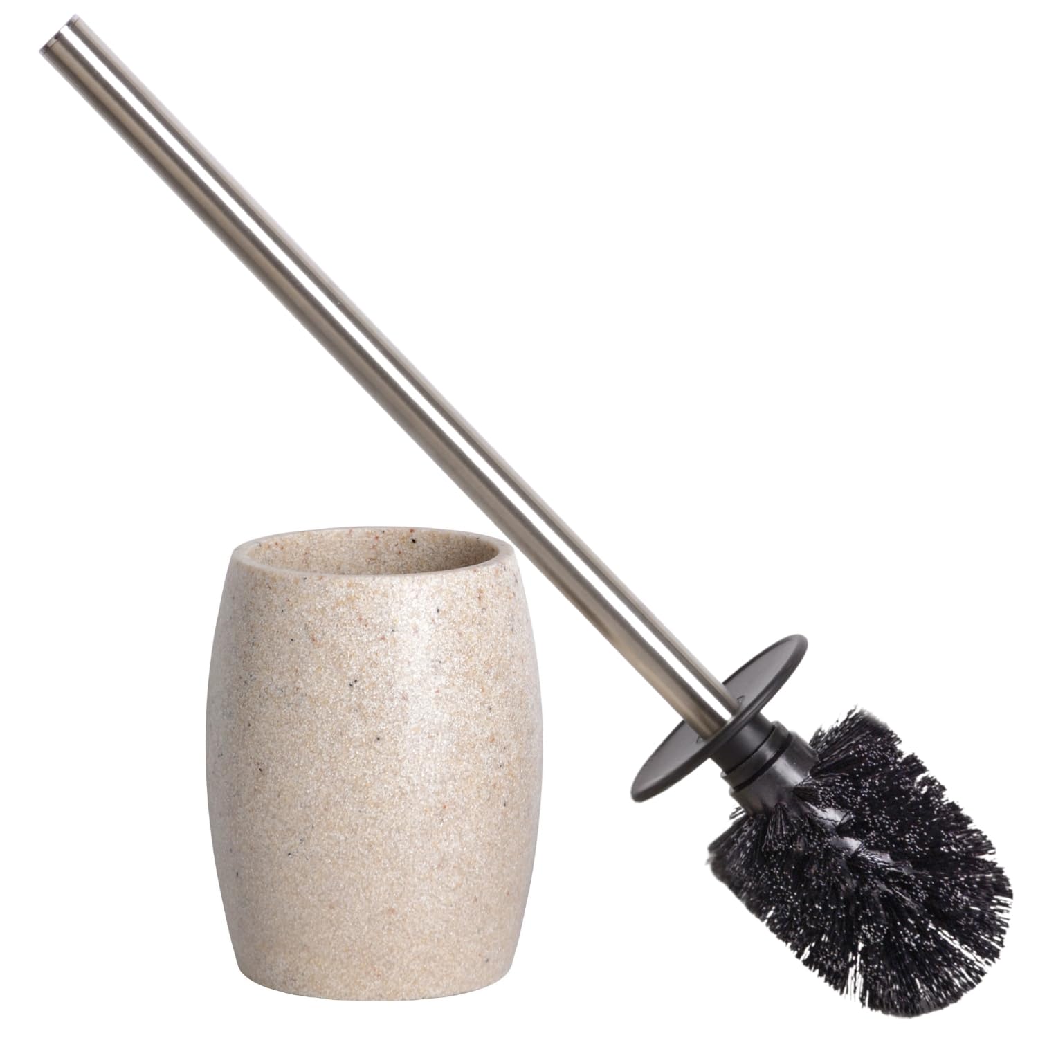 Clasin Home toilet brush with stainless steel handle and beige holder for deep cleaning