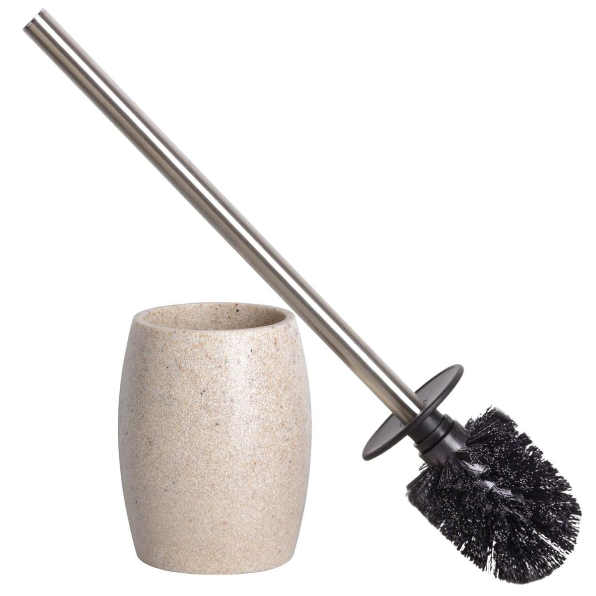 Clasin Home toilet brush with stainless steel handle and beige holder for deep cleaning