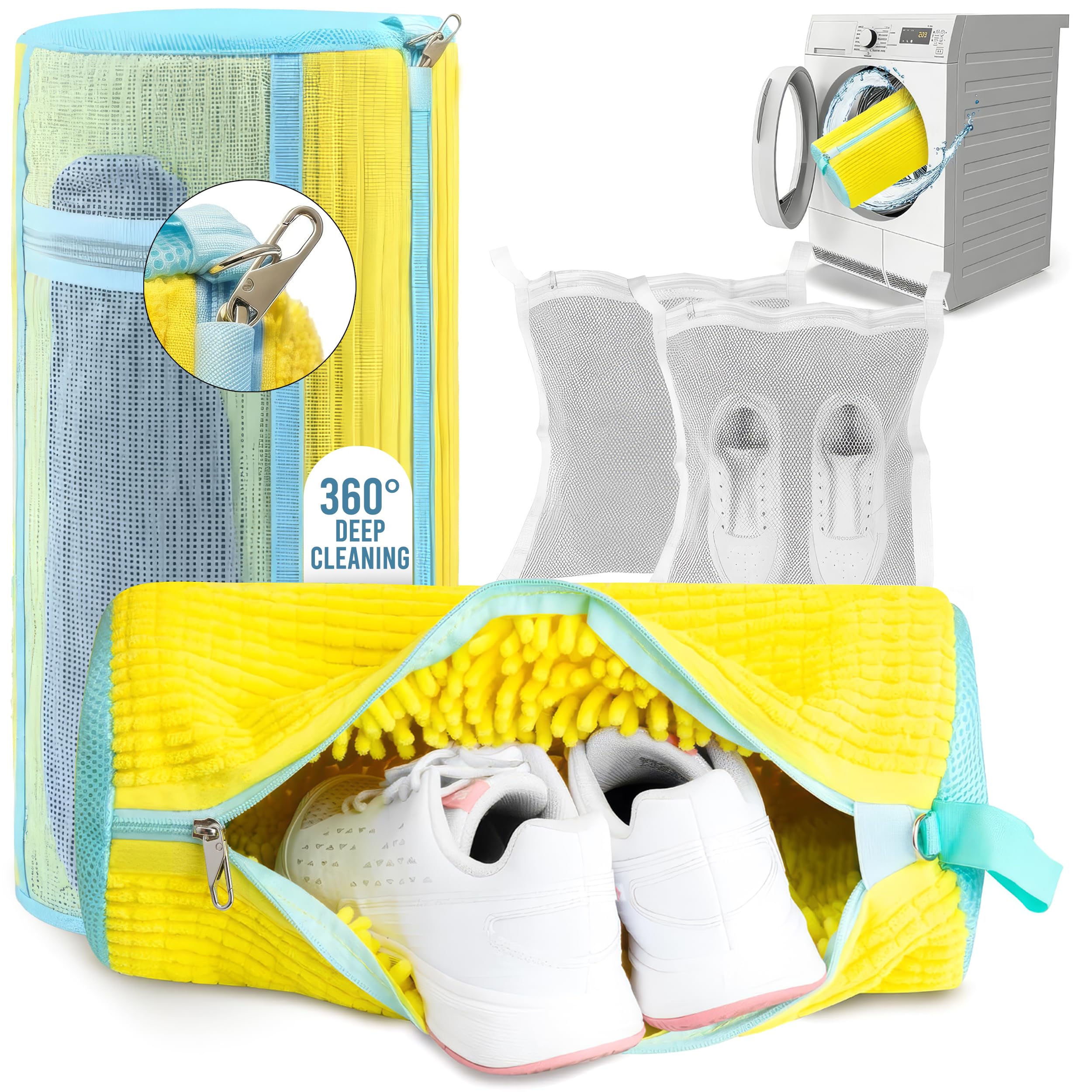 Clasiyo sneaker washing bag front view showing durable mesh and roomy interior
