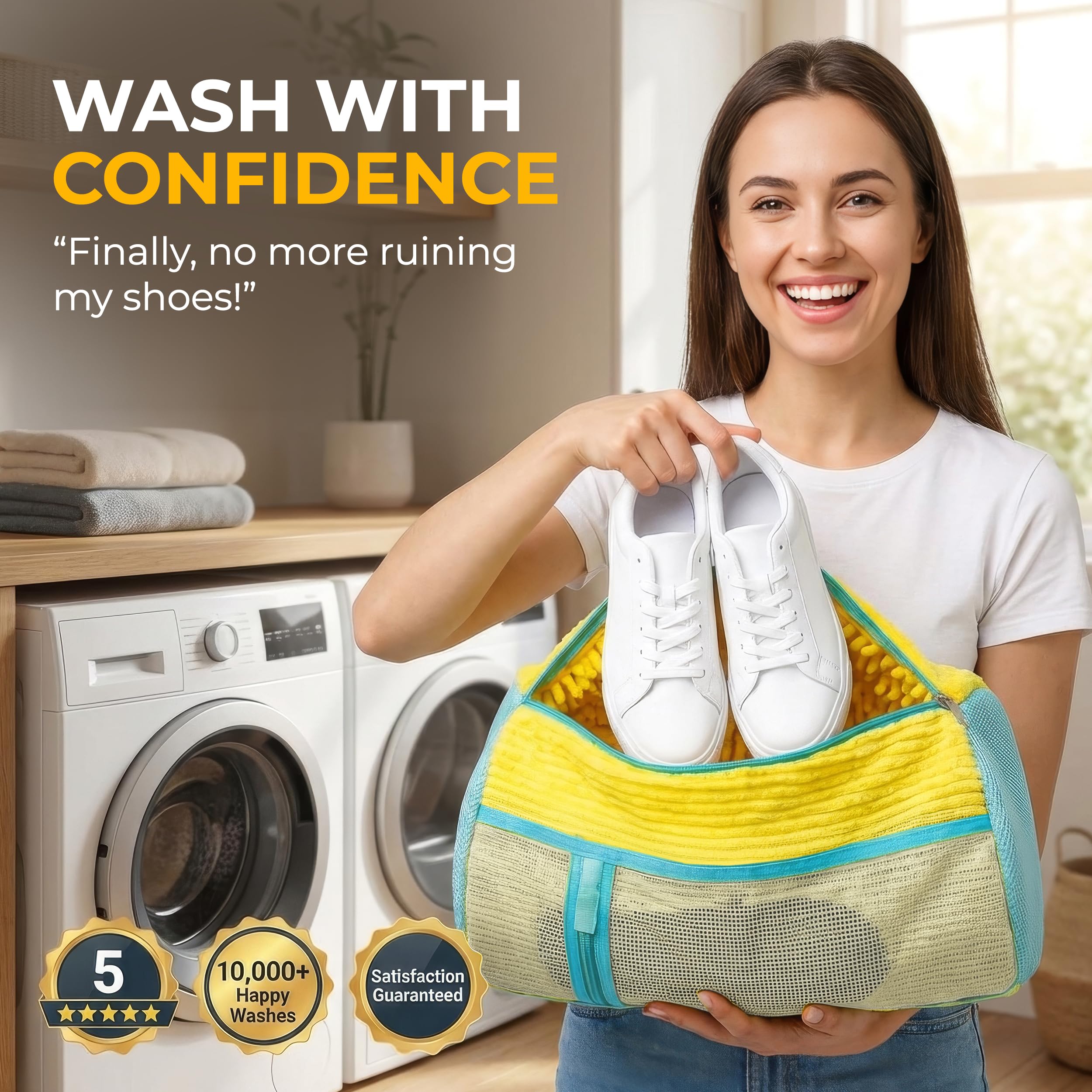Clasiyo sneaker washing bag zipper lock close-up—secure during cycles